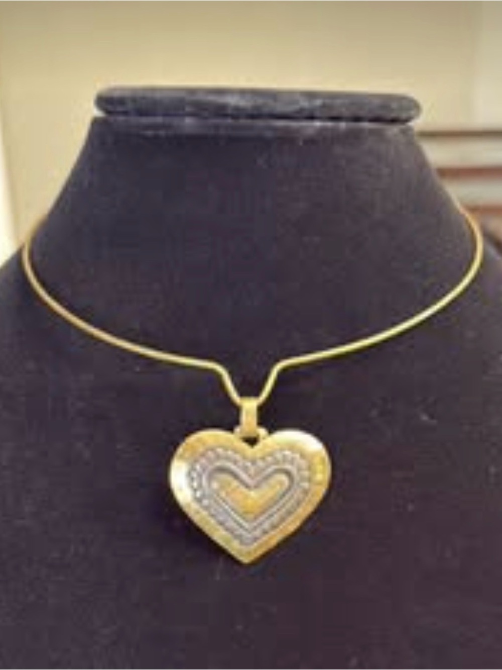 Vintage Jeep Collins Brass and Sterling Heart Choker Necklace